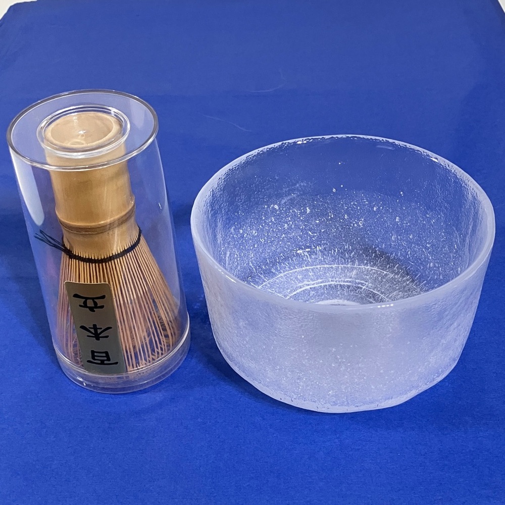 New Bamboo Matcha Whisk and Frosted Glass Bowl Set